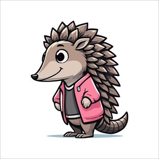 穿粉色外套的卡通小刺猬