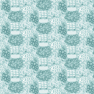 清新蓝绿花卉几何图案背景