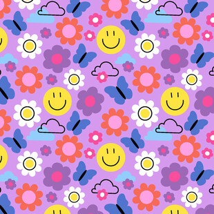 多彩笑脸花卉图案背景