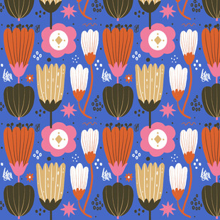 蓝色底花卉图案设计