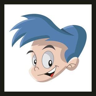 蓝发卡通男孩笑脸形象