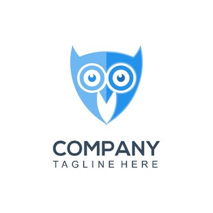 蓝色猫头鹰盾牌公司标志