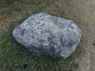 草地上的灰色大石头