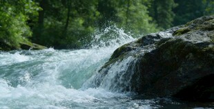 山间溪流奔涌的灵动瞬间