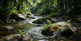 山林间潺潺溪流的自然美景