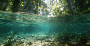 清澈水底的自然光影世界