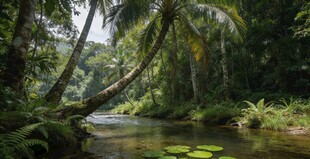 热带雨林中的清幽溪流