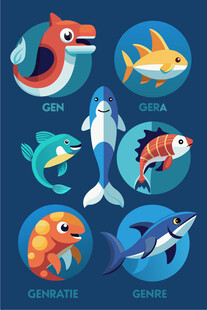 海洋鱼类卡通形象集合