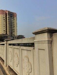 城市护栏旁的高楼景观