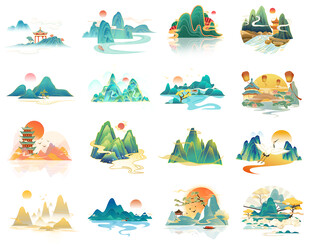 多样山水风景插画集合