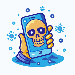 骷髅手持手机受病毒侵袭