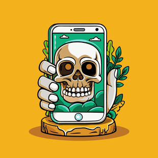 骷髅手从手机中探出画面