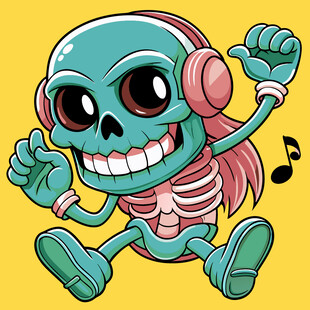 跳舞骷髅戴着耳机超欢乐