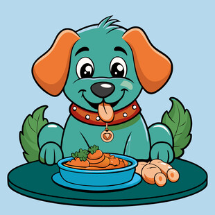 可爱小狗开心享用美食