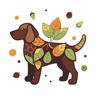 秋日萌犬树叶装点的可爱模样