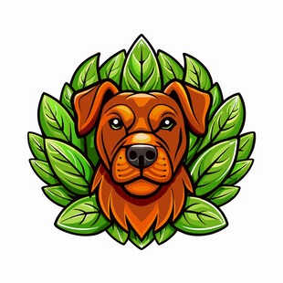 绿叶环绕的可爱狗狗头像