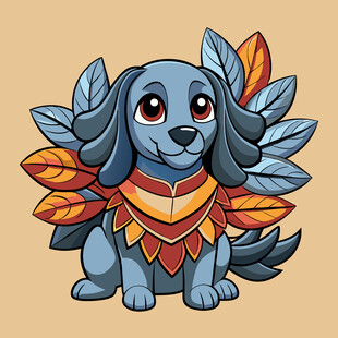 穿着秋叶服饰的可爱小狗