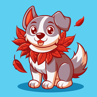 戴红叶的可爱小狗