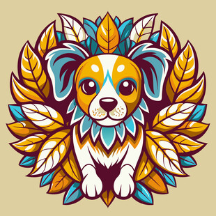 彩色插画风格的可爱小狗