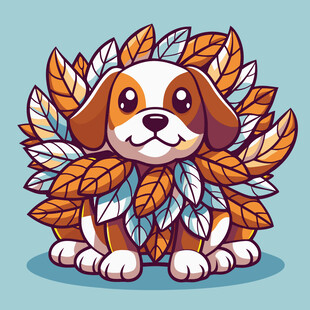 可爱小狗身披多彩秋叶