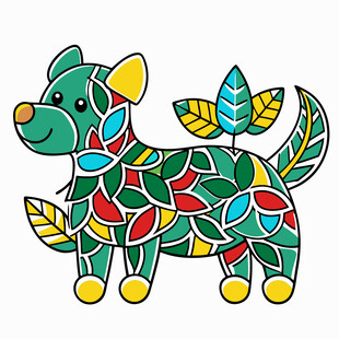 彩色拼贴风卡通小狗图案