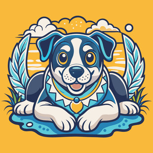 可爱蓝白小狗插画