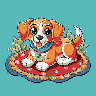 可爱小狗惬意趴在地垫上