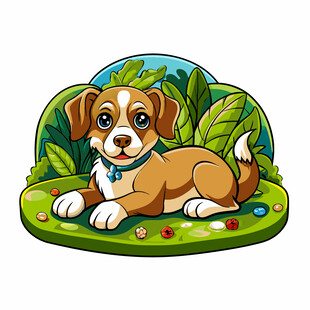 草地上趴着的可爱小狗