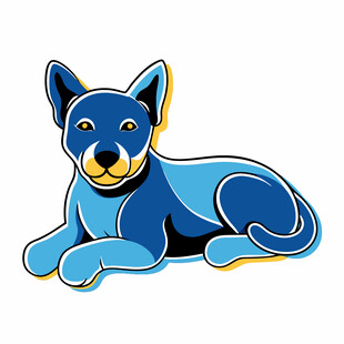 蓝色躺卧卡通狗狗形象
