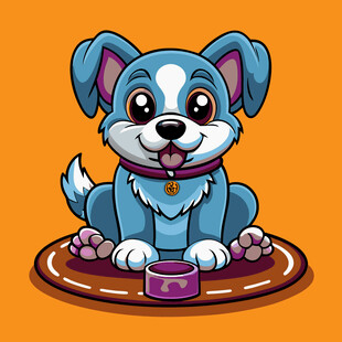 可爱小狗享用美味宠物餐