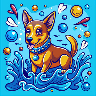 小狗在水中欢快嬉戏