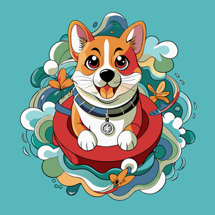 可爱柯基坐于多彩装饰中