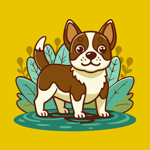 可爱小狗置身绿植中