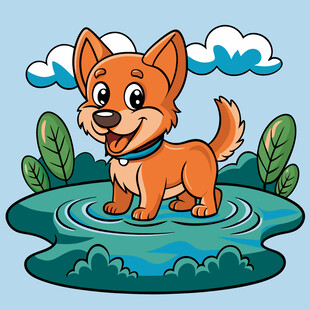 小狗在水中开心玩耍