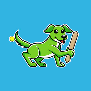 绿色小狗持棒玩球