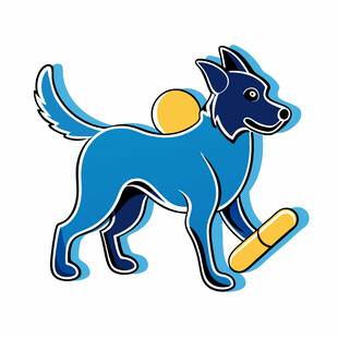 蓝色小狗持棍顶球图案