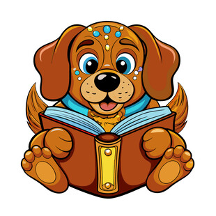 小狗专注阅读可爱瞬间