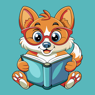 戴眼镜看书的可爱小狐狸