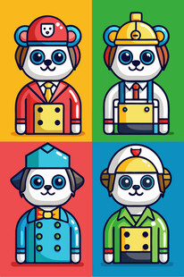 卡通熊猫工人形象插画