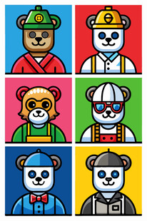 多彩熊猫卡通头像集合