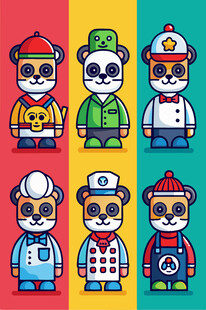 可爱熊猫卡通角色集合