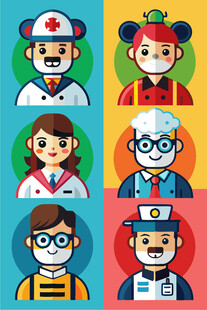 多样职业人物头像插画