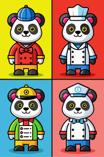 熊猫角色职业装扮插画