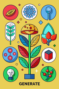 创意植物与科技元素插画