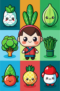 卡通蔬菜与超级英雄小孩