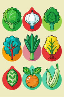 多彩蔬菜图标集合