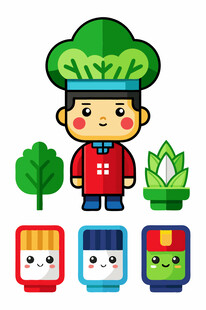 卡通厨师与可爱元素集合