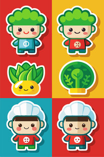 卡通蔬菜厨师形象集合