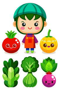 卡通蔬菜与可爱小孩形象