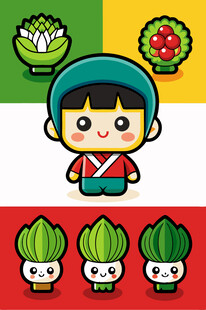 卡通小孩与多样蔬菜